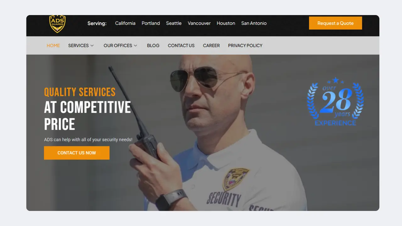 ADS Guards front page screenshot, Toot AI case Study